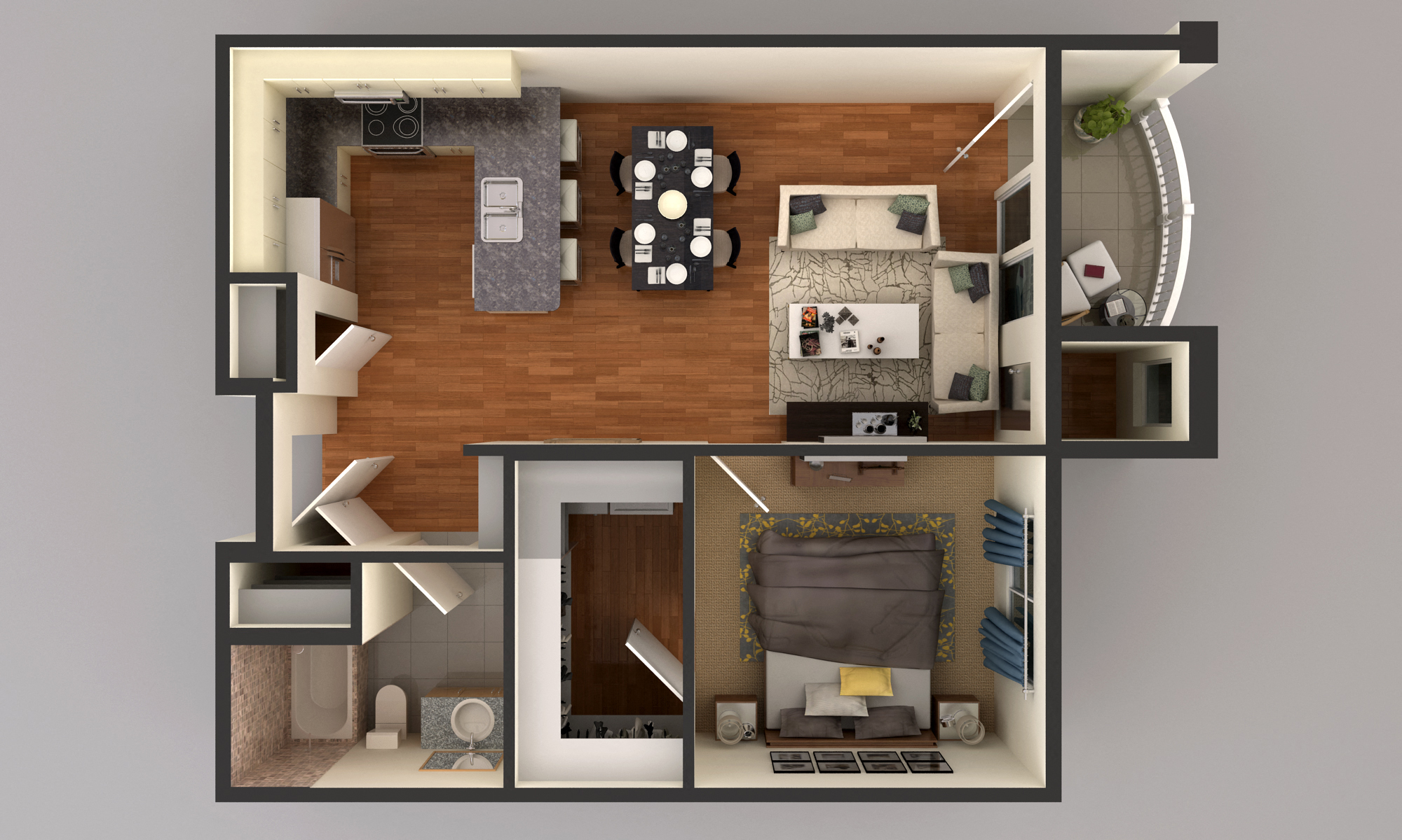 Floor plan for 1 bed, 1 bath, 766 sqft